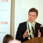 President Santos of Colombia receives the Gold Insigne Award at the Americas Society