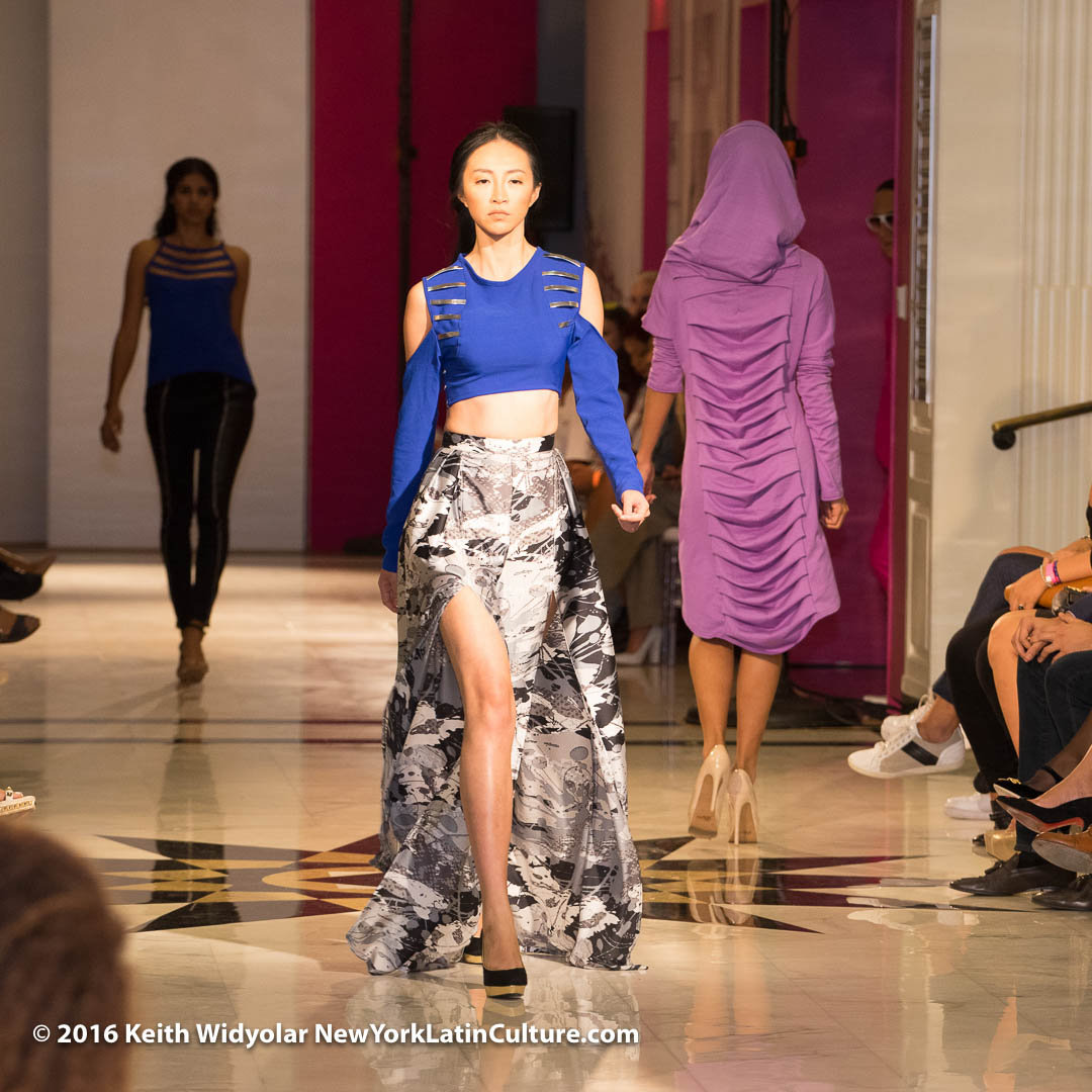 Bolivian designer Paulo Silva SS17 mixed minimalist lines with draping fabrics and back details at Uptown Fashion Week