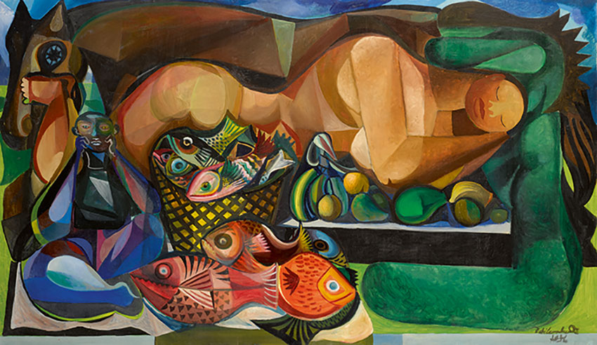 Cavalcanti 'Reclining Nude with Fish and Fruit' 1956. Oil on canvas. Courtesy of Sotheby's.