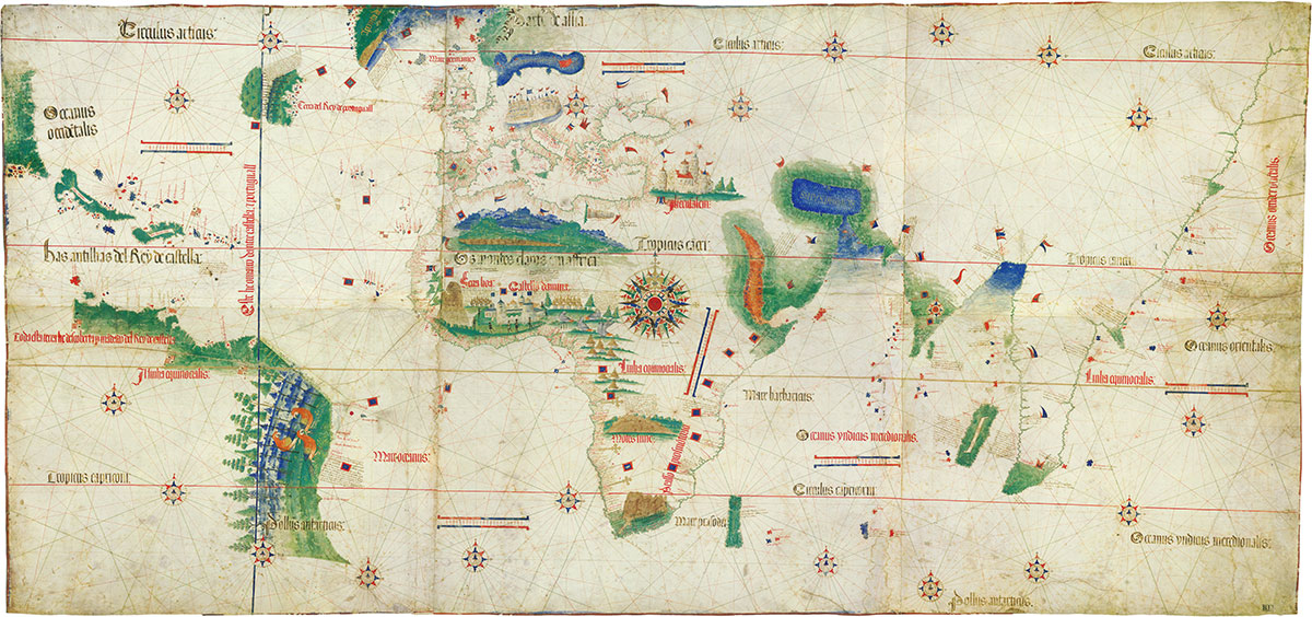The Cantino planisphere shows the world known to the Europeans in 1502.