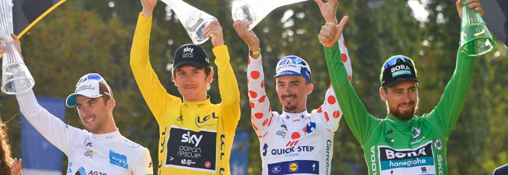 Tour de France 2018 winners: Latour, Thomas, Alaphilippe, Sagan. Courtesy of the Amaury Sport Organization.
