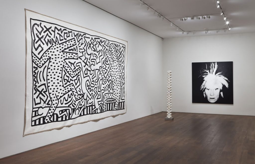 Works by Keith Haring, Louise Bourgeois & Andy Warhol at White | Black. Courtesy of Acquavella Galleries.