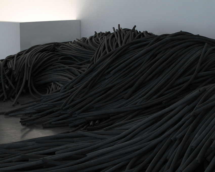 KERNEL (Pegy Zali, Petros Moris, and Theodoros Giannakis), Torrent, 2016. Disposed plastic cable jackets, dimensions variable. Courtesy of the artists / New Museum.