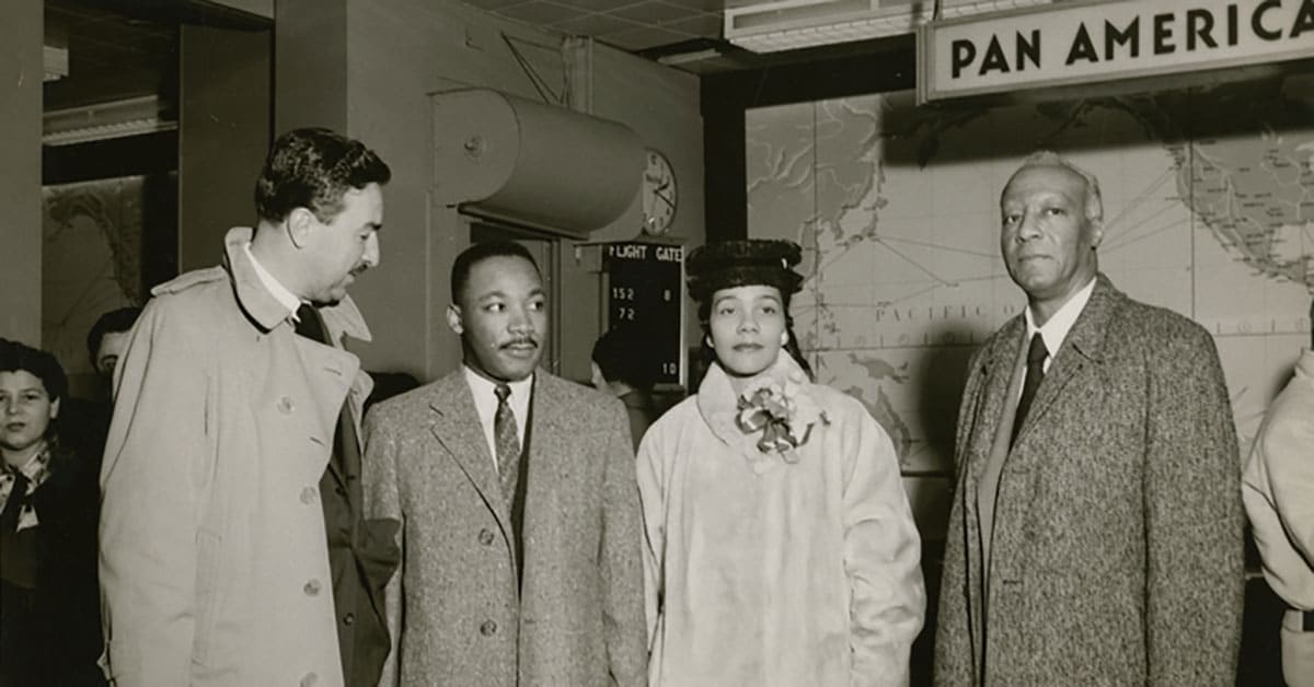 Rev. Adam Clayton Powell, Jr.; Dr. Martin Luther King; Jr., Coretta Scott King and A. Philip Randolph. Courtesy Schomburg Center, New York Public Library.