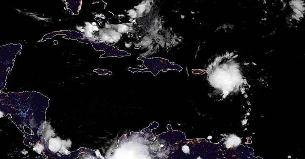Tropical Storm Dorian approaching Puerto Rico on Wednesday morning, August 28, 2019. Courtesy NOAA.