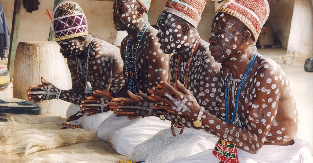 Priests praying to Obatalá in the holy city of Ife, Nigeria.