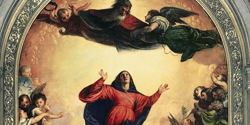 "Assumption of Mary" detail by Titian 1515-18. Frari Church, Venice, Italy.