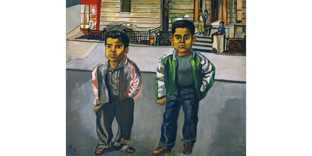 Alice Neel, (American, 1900–1984) Dominican Boys on 108th Street, 1955 Oil on canvas 41 7/8 × 48 1/16 in. (106.3 × 122 cm) Tate: Presented by the American Fund for the Tate Gallery, courtesy of Hartley and Richard Neel, the artist’s sons 2004 © The Estate of Alice Neel