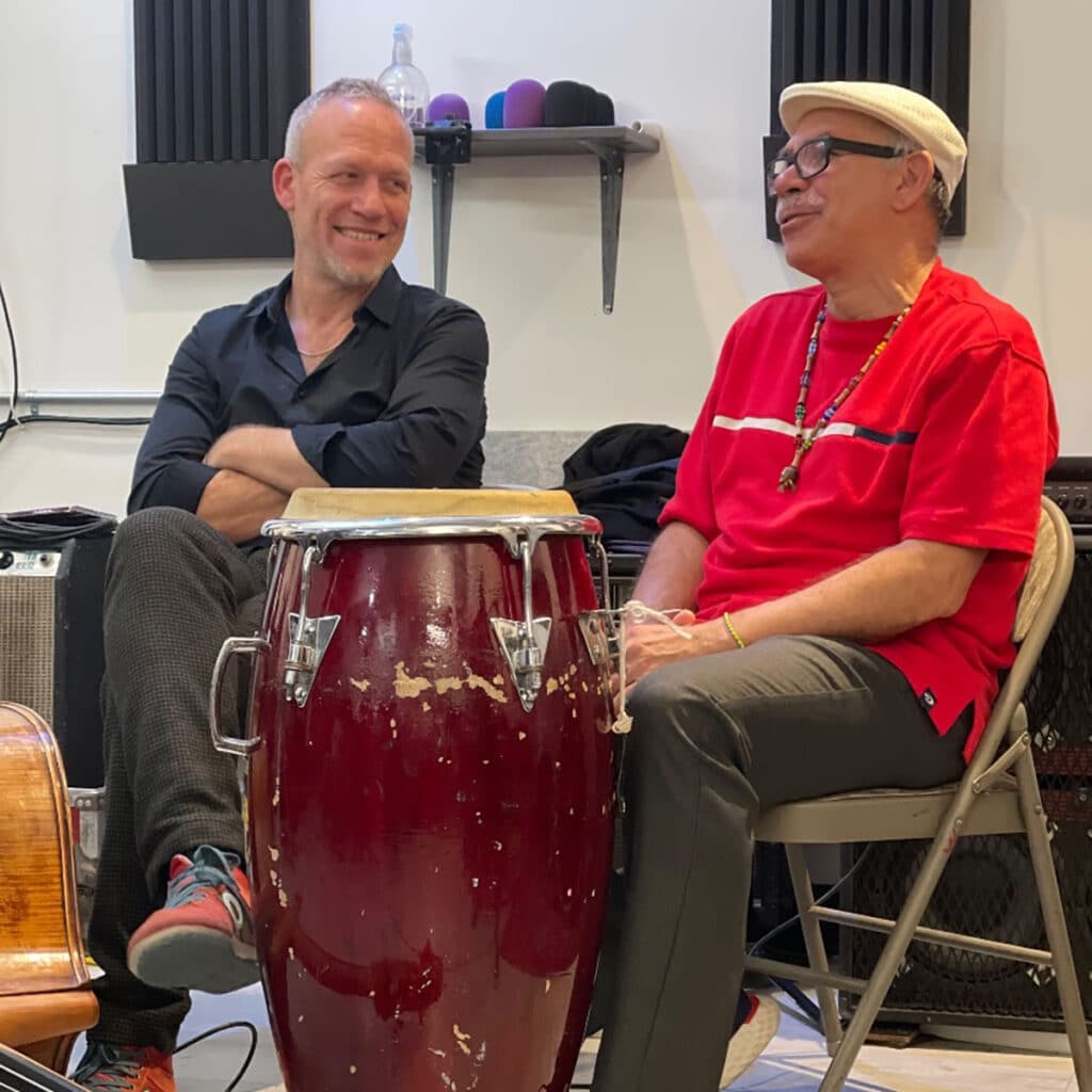 Banda Iroko's Avishai Cohen & Abraham Rodriguez Jr in the studio. (Javier Limón)