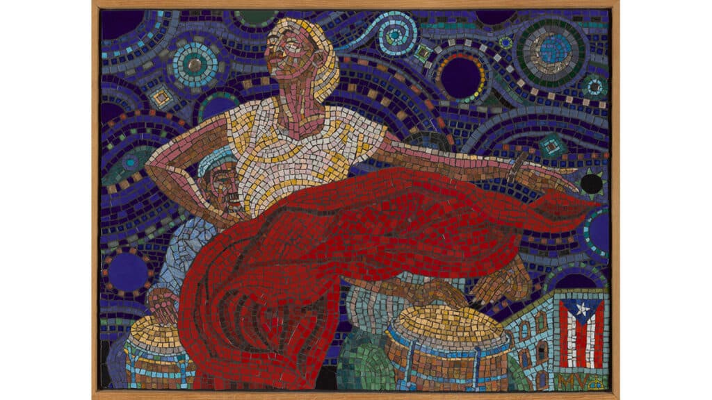 "Byzantine Bembé" New York by Manny Vega: Manny Vega, "Bomba Celestial," Colored glass on plaster, 2009–2010, Collection of Bobbito García AKA Kool Bob Love (Manny Vega/MCNY)